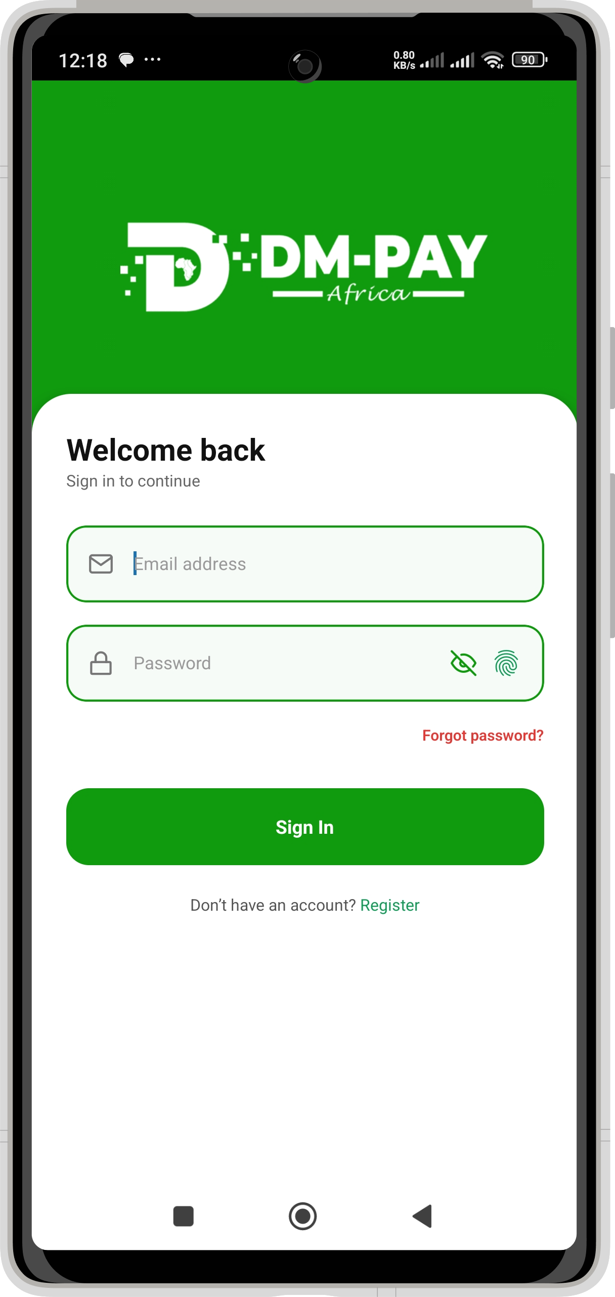 DM PAY Secure sign in screen: Access your account