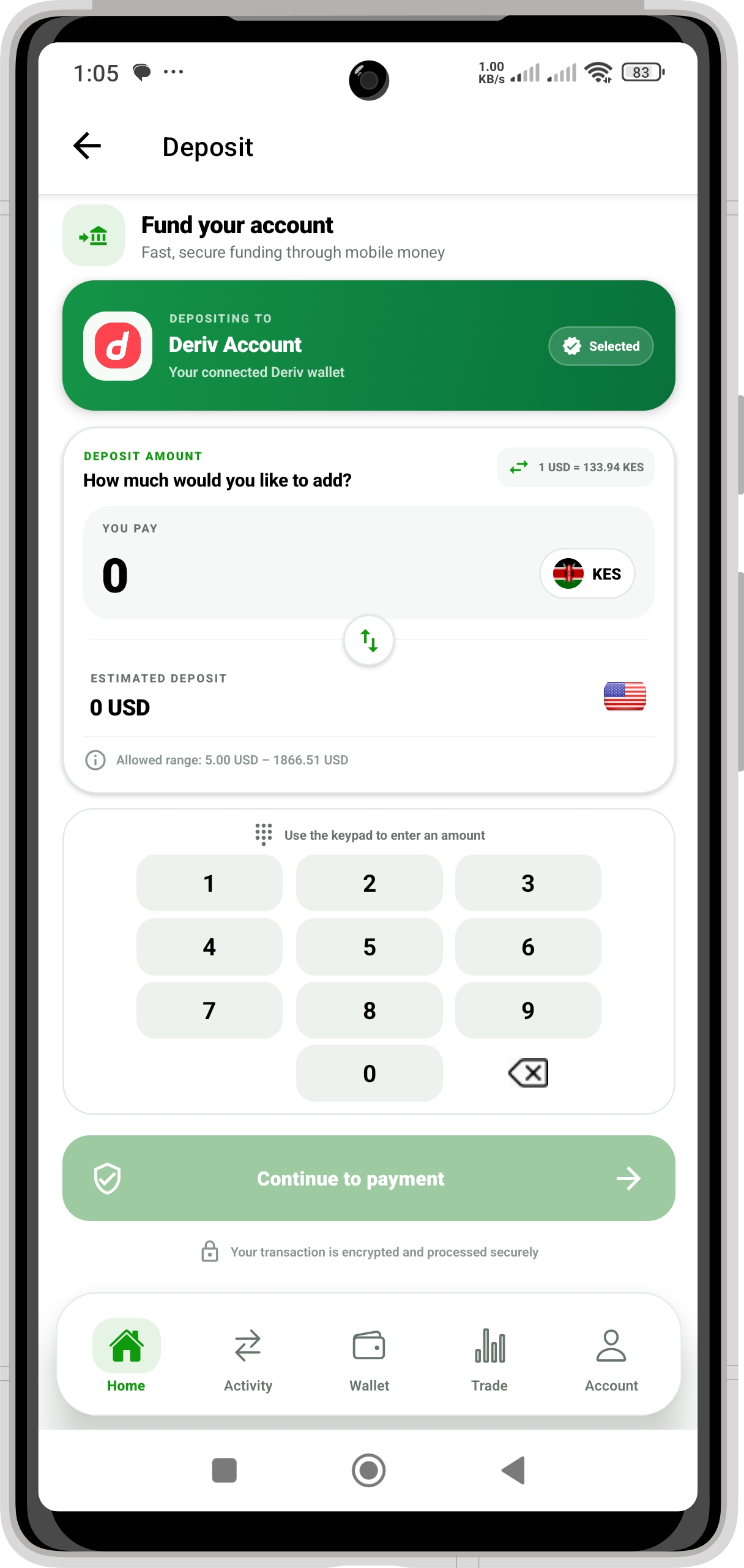 DM PAY deposit amount and local payment review screen